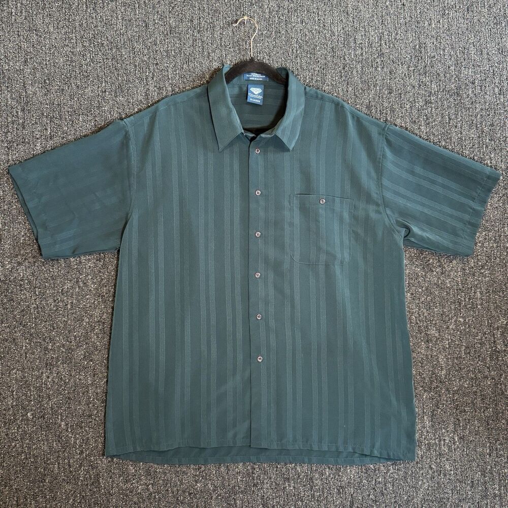 Miners Classic Green Stripe Short Sleeve Western Shirt Sz XL Peach Skin Vintage